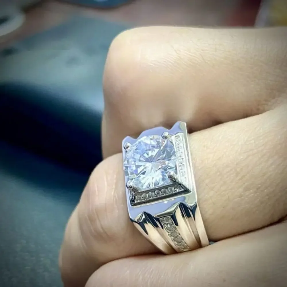 Silver Plated Moissanite Signet Ring